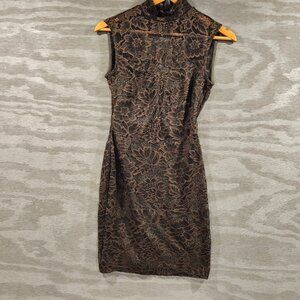Hello Miss SZ S Moss Lace Lined Mock Neck Sexy Cut Out Back Sleeveless Bodycon